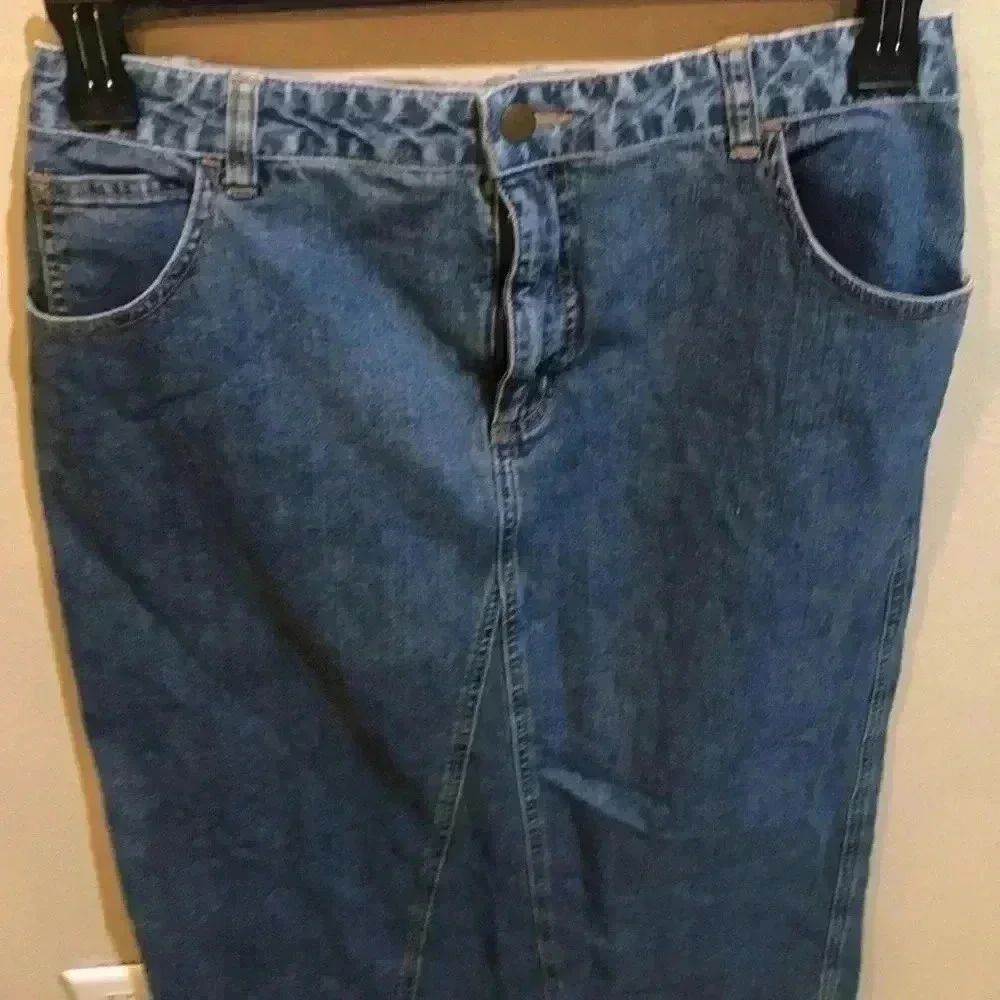 Cherokee Vintage Medium Wash 3 Pocket Zip Front Cotton Maxi Skirt Size 10
